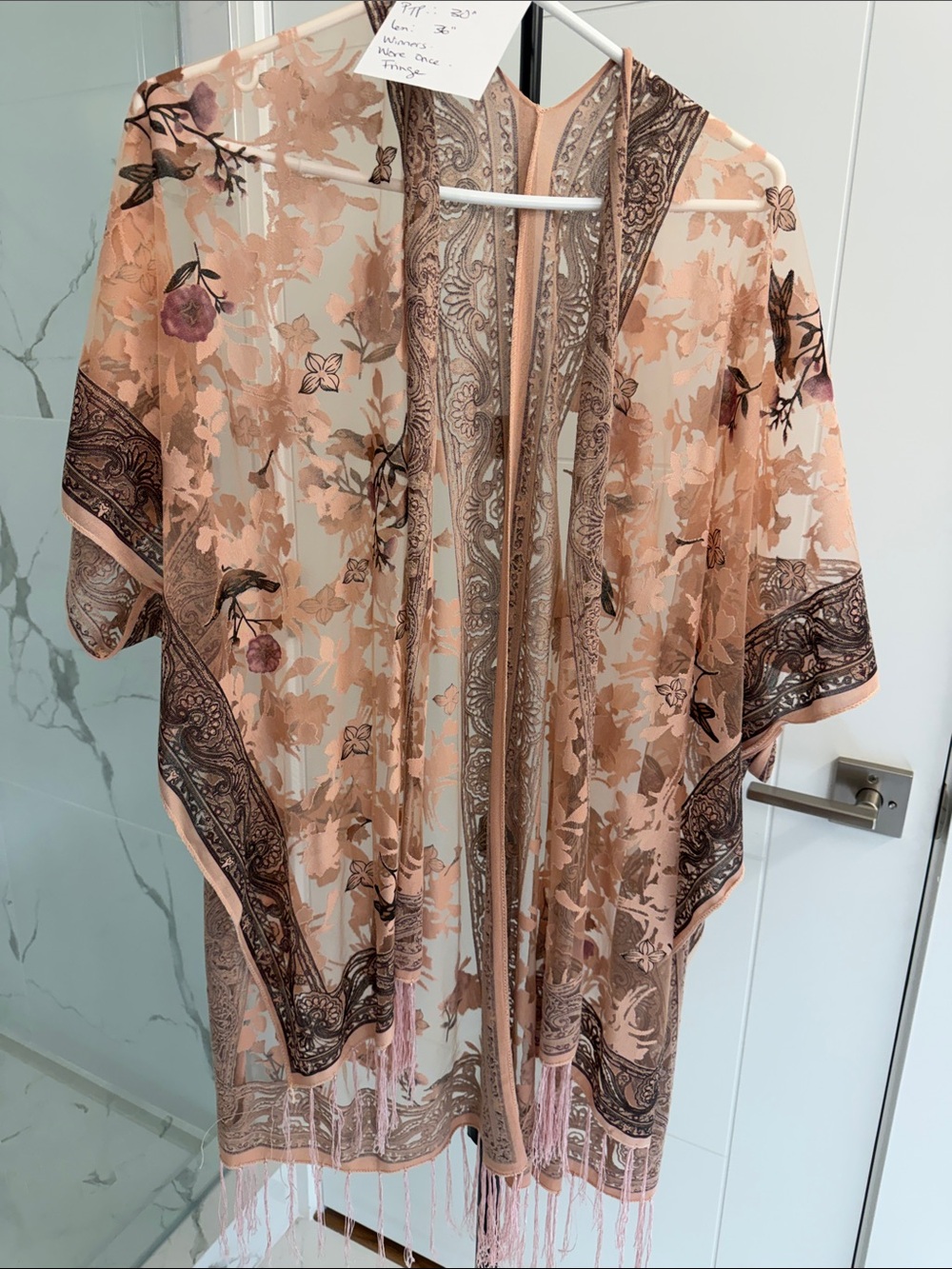 Komono Blush and Mauve Floral Fringe Kimono